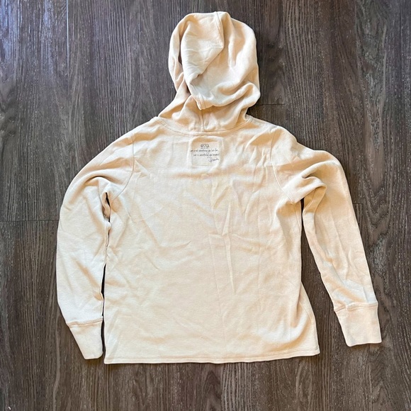 Peace Love World French Terry & Waffle Knit Pullover Hoodie in Cafe Latte - xs​​ - Picture 4 of 7